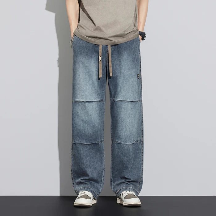 Japanese Style Textured Grid Men's Jeans Plus Size Loose | SAMAG