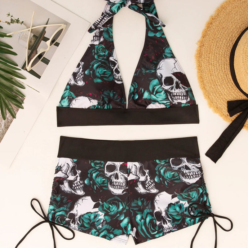 Square Neck Modest Bikini Set With Skull Print | SAMAG