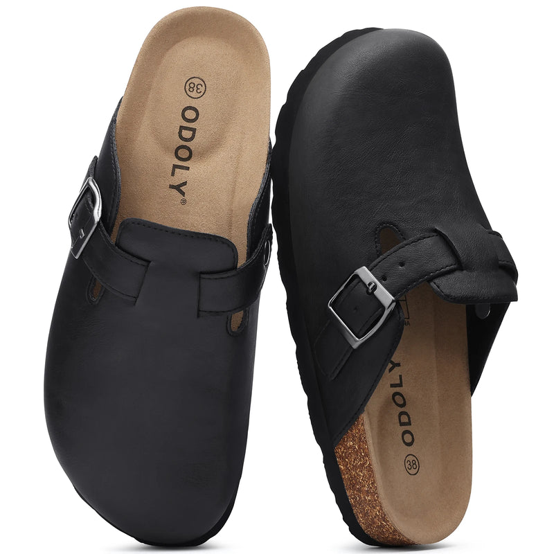 Comwarm Vegan Leather Clogs Womens Men's Cork Footbed Mules Slip on Potato Shoes with Arch Support Classic Cork Slippers shoes