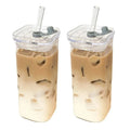 1Pcs Square Heat Resistant Coffee Glass Cup With Lid and Straw Transparent Milk Tea Juice Cups Coffee Mug For Home Bar Drinkware