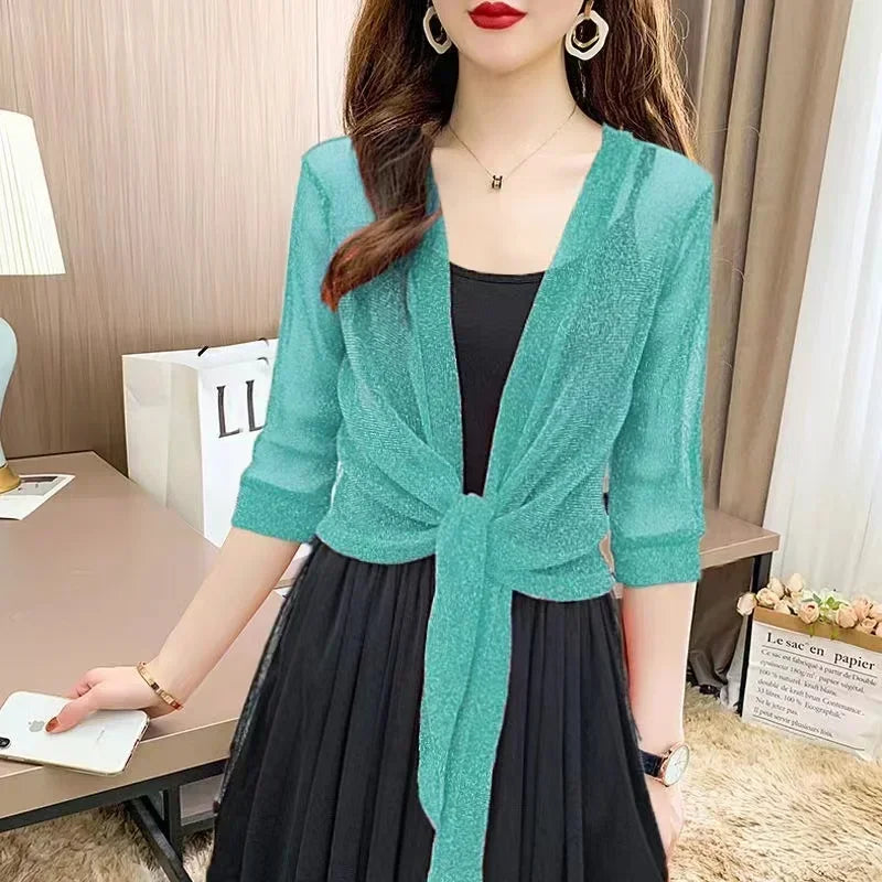 Women's Sparkling Lace - Up Cardigan Summer Sheer Cover Up - View 7 | SAMAG