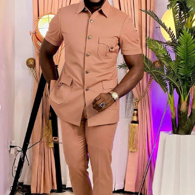 Summer Short Sleeve Men's Kuanda Suit Stand Collar Single | SAMAG