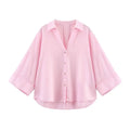 HipSeam Wide Sleeved Shirt Women Spring Asymmetric Hem Button Women's Shirts Simple Lady Johnny Collar Shirts & Blouses