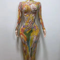 Birthday Singer Prom Queen Costume Sexy Stretch Evening Drag Queen Women's Stylish Long Sleeve Cheongsam Dress