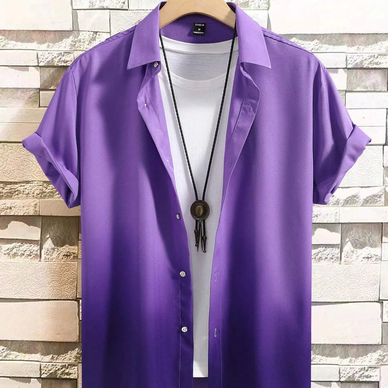 Hawaiian Men's Short Sleeved Shirt with Summer Gradient | SAMAG