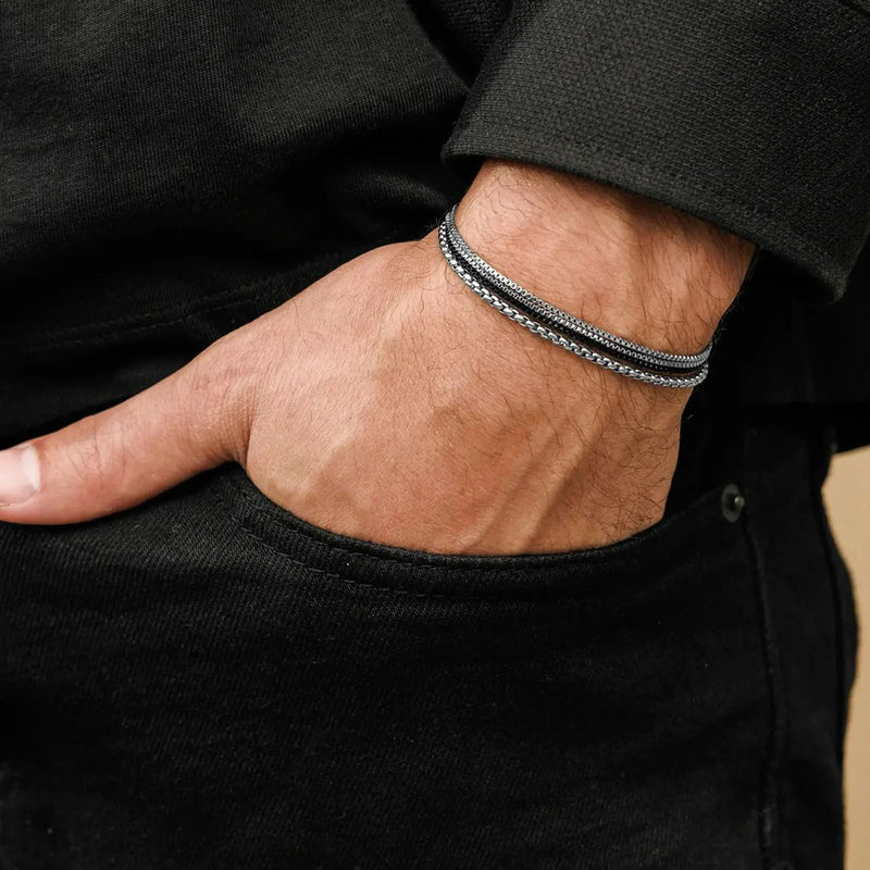 4pcs Men's Chain Bracelets,Stainless Steel Adjustable Box Chain Wristband,Stylish European Male Jewelry Gifts