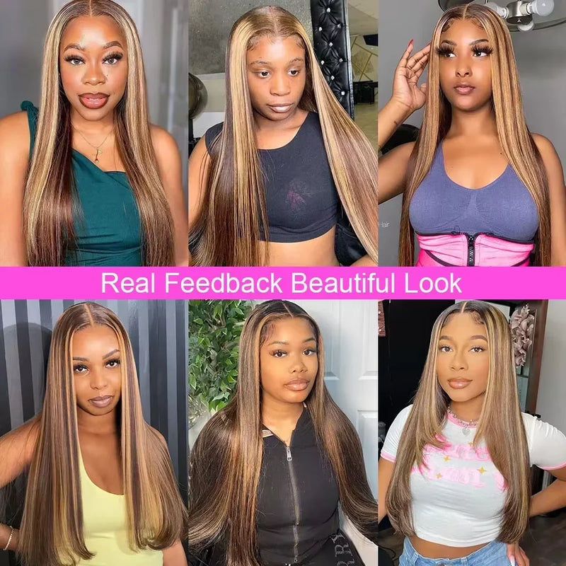30 40 Inch Highlight Ombre Bone Straight Human Hair Wig Colored 13x6 HD Lace Frontal Wig 360 Full Lace Front Human Hair Wigs
