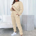 Women's Elastic Knit 2‑Piece Tracksuit Letter Print Long Sleeve Crew Neck Sweatshirt Elastic Waist Jogger Pants Loungewear Set