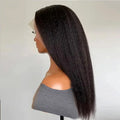 Black Yaki Lace Front Wig 30inch 180density Soft Kinky Straight Wig For Women Baby Hair Synthetic Wigs Heat Temperature Glueless