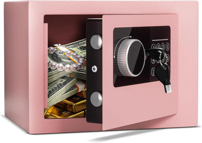 Compact Digital Safe with Keypad, Steel Security Lock Box for Home Office, 0.23 Cubic Feet Pink | SAMAG