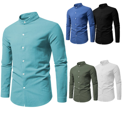 Spring Men's Long Sleeve Stand Collar Solid Color Casual | SAMAG