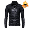 Men PU Leather Jacket Fashion Autumn Winter Stand Collar Slim Leather Jackets Warm Casual Coat Moto Biker Windproof Leather Coat