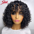 Peruvian Short Pixie Bob Cut Human Hair Wigs With Bangs Jerry Curly Non lace front Wig Highlight Honey Blonde Colored Wigs