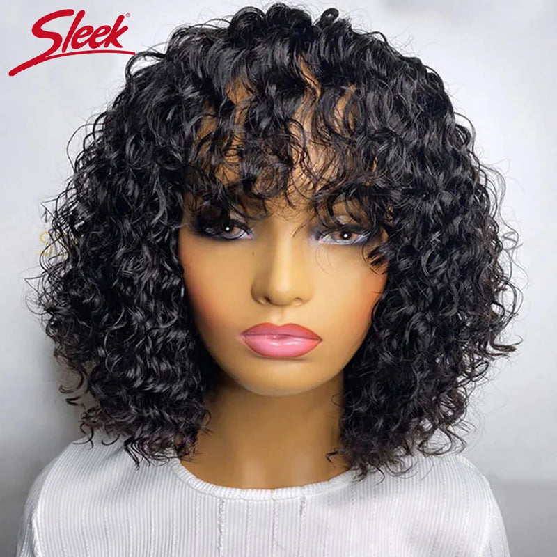 Peruvian Short Pixie Bob Cut Human Hair Wigs With Bangs Jerry Curly Non lace front Wig Highlight Honey Blonde Colored Wigs