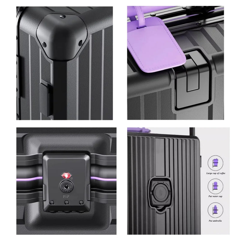 BunnyFly Wide Handlebar Travel Trolley Suitcase with Colorful Silent Wheels TSA Lock Rolling Luggage Large Capacity PC Material