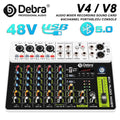 Debra Audio Mixer DJ Console V8 8 Channel 48V Phantom Power USB DJ Console With Sound Card  For PC Recording Singing