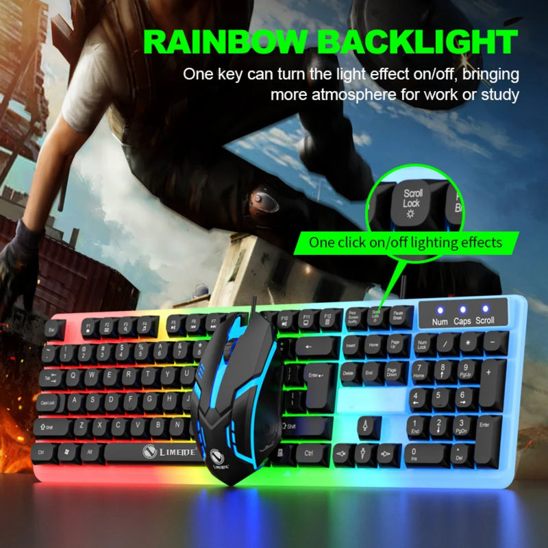Mechanical Feel Keyboard and Mouse Set, with RGB LED Backlight, USB Wired - 104 Keys - Ideal Choice for Gaming and Office