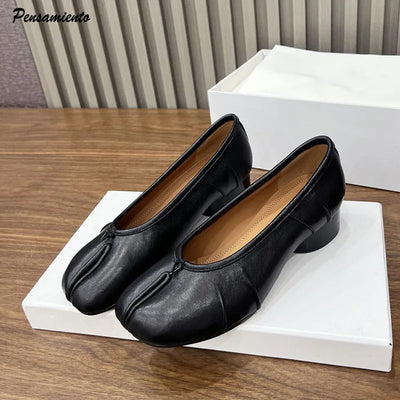 Spring Summer Microfiber Leather Split Toe Women Pumps | SAMAG