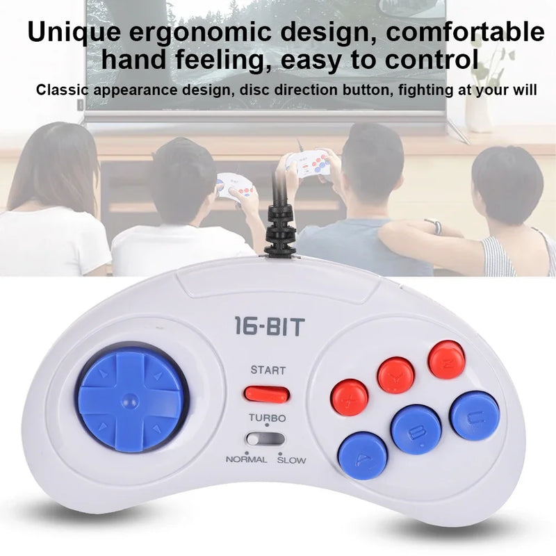16Bit 9-Pin Mini Handheld Game Console, Ergonomic Gaming Controller Gamepad White With Turbo Function, Comfortable Hand Feeling