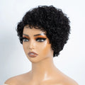 Natural Brown Short Pixie Cut Part Lace Jerry Curly 100% Human Hair Wigs With Bangs For Women Peruvian Remy Hair Glueless Wigs