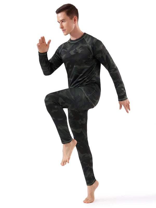 2Pieces/Set Print Long Johns Thermal Underwear Men Velvet Fabric Warm Pants Winter/Autumn Warm Suit Camouflage Men Sleepwear Set