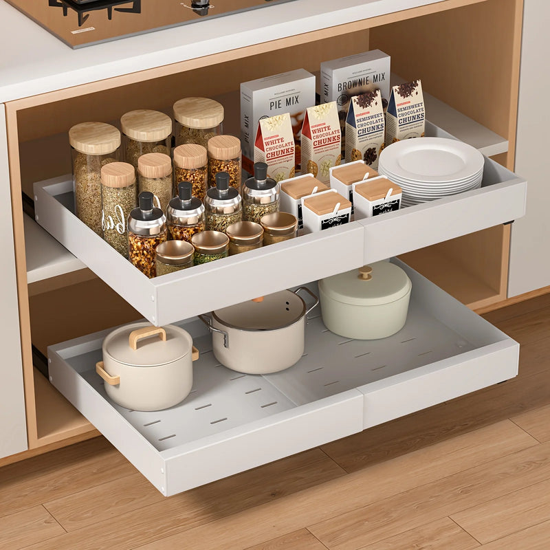 Pull Out Cabinet Organizer Slide Out Drawer Metal Slide Drawer Storage Rack for Kitchen Pantry Cupboard Under Sink Pot Pan Spice Food Storage Pullable Sliding Storage Organizer Rack