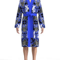 Men's blue and white baroque print bathrobe, light luxury leopard print floral long-sleeved home clothes, casual nightgown