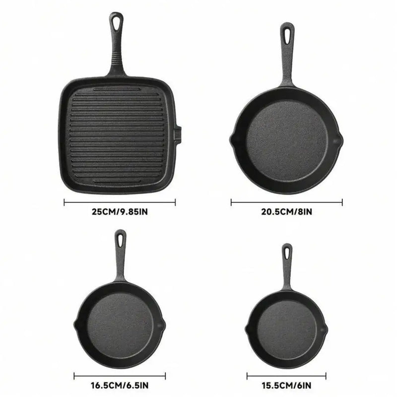 4 - Piece Cast Iron Cookware Set, Round Frying Pans - View 4 | SAMAG