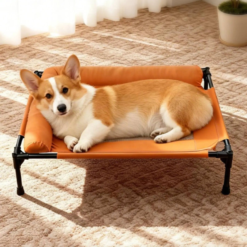 Elevated Dog Bed with Pillow Border Firm Support Elevated Dog Bed L-Shaped Pet Lounger All Seasons Use Cooling Mesh Pet Cot