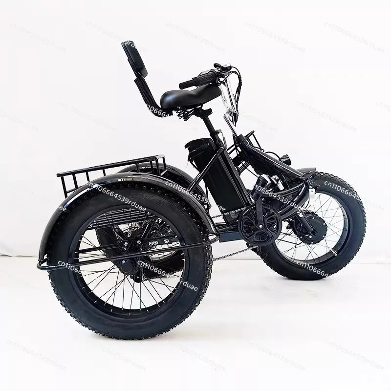 20-Inch folding fat tire electric tricycle, pedal tricycle snow lithium battery bicycle 48V
