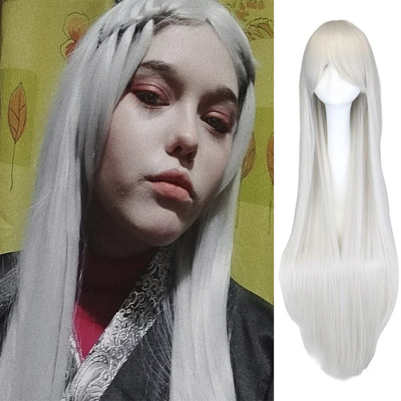 QQXCAIW Long Straight Cosplay Wig Black Purple Black Red Pink Blue Dark Brown 100 Cm Synthetic Hair Wigs