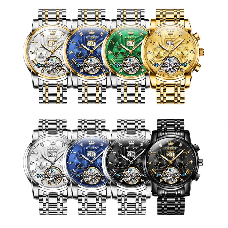 OLEVS 9910 Mens Watch Original Luxury Brand Waterproof Luminous  Automatic Mechanical Watch Dual Calendar Watch Box Reloj