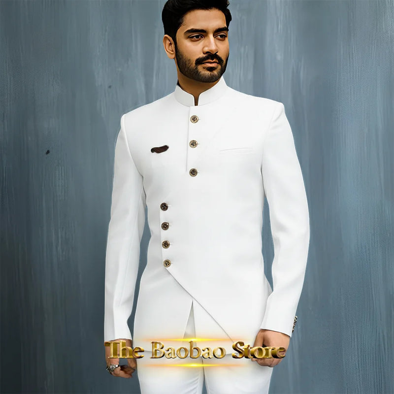Matching Design Men's Suit 2pcs African/Indian Safiri Attire Customized Set with Gold Button for Wedding Party Formal Events