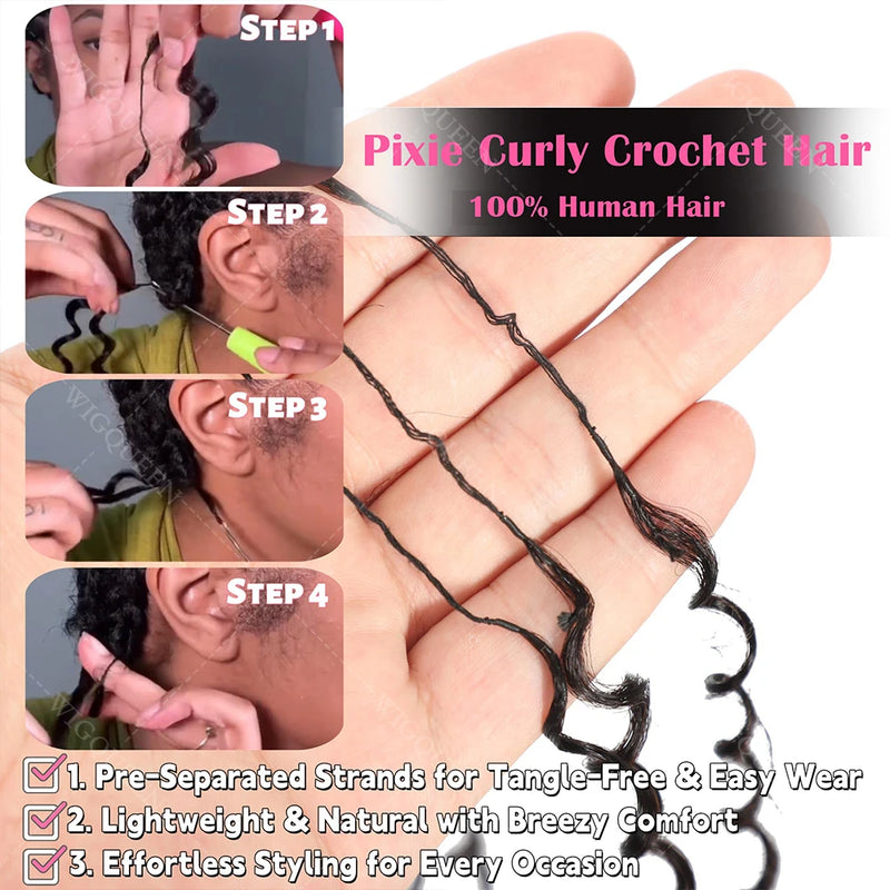 Feather Crochet Human Hair 4/27 Highlight Pixie Curl Bulk Hair Extensions Lightweight Small Spirals Curly Crochet Hair For Braid