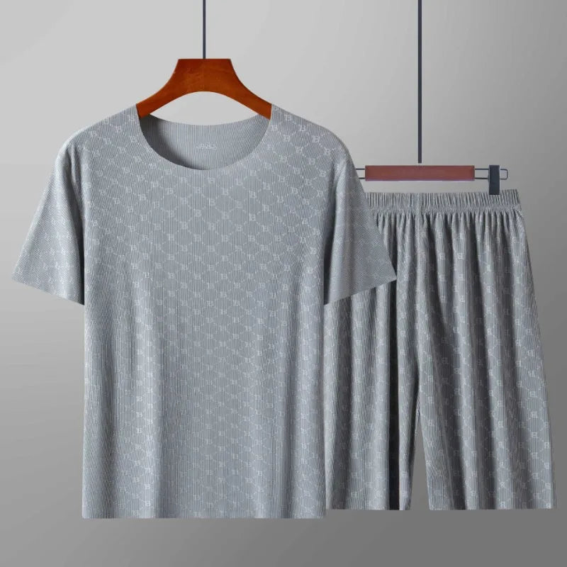 Casual Mens Quick Dry Pajama Set Short Sleeve T Shirt and Shorts Loungewear for Home Comfortable and cool fabric 1 set