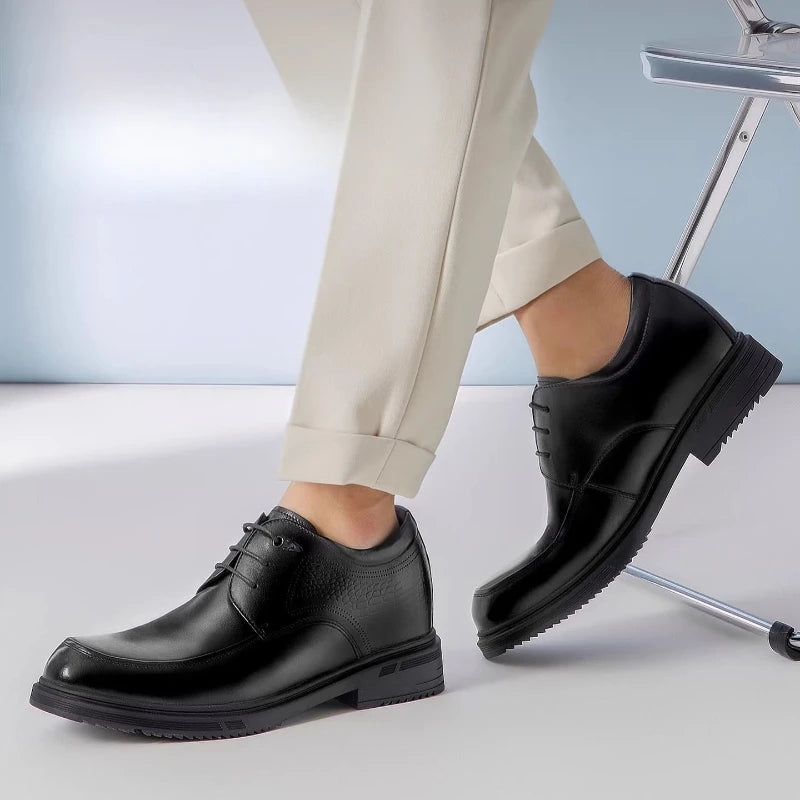 Men's Dress Shoes for 10cm Elevator Genuine Leather Breathable Cowhide Handsewn Height Increasing Shoe Groom Wedding Derby Shoes