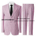 Men's Seersucker Striped Suits 2 Piece Slim Fit Summer Casual Pinstripe Suit for Men Wedding Grooms Blazer Jacket Pants Sets
