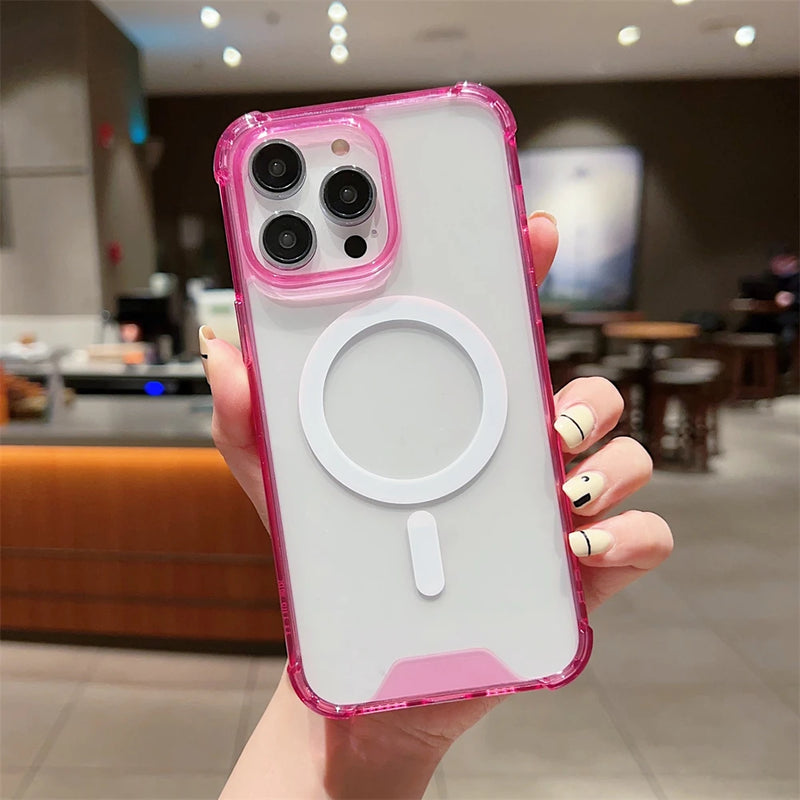 Luxury Wireless Charging For Magsafe Magnetic Phone Case For iPhone 17 16 15 14 11 12 13 Pro Max Shockproof Transparent Cover