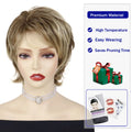 Women's Fashion Short Wigs Natural Synthetic Hair Mixed Blonde Pixie Cut Layered Wig with Bangs Heat Resistant Daily Party Use