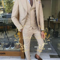Beige Business Suits For Men Tuxedos Gold Buttons Groom Groomsman Prom Wedding Party Formal 3 Pieces Sets - View 2 | SAMAG