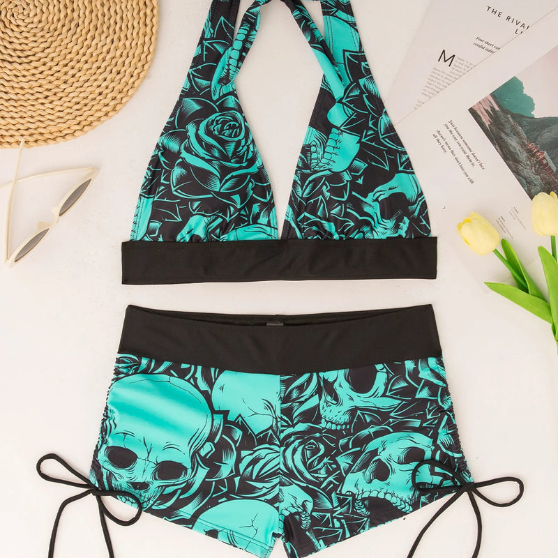 Square Neck Modest Bikini Set With Skull Print | SAMAG