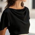 Women's Short Sleeve Cowl Neck Blouse Elegant Draped - View 3 | SAMAG