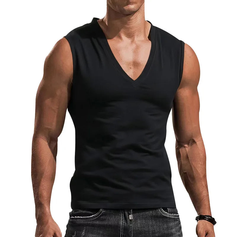 Men's vest V-neck vest solid color casual breathable slim sleeveless T-shirt men's wholesale