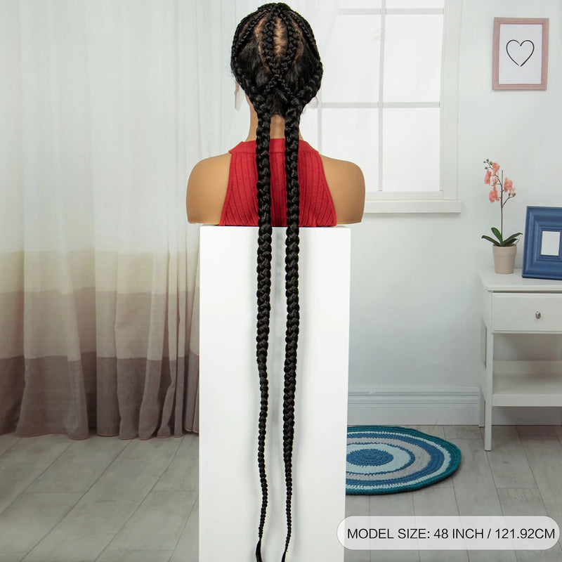 48inch Super Long Cornrow Braided Wigs Synthetic Full Lace Kontless Braids Wig Lace Frontal Braided Lace Wigs for Black Women
