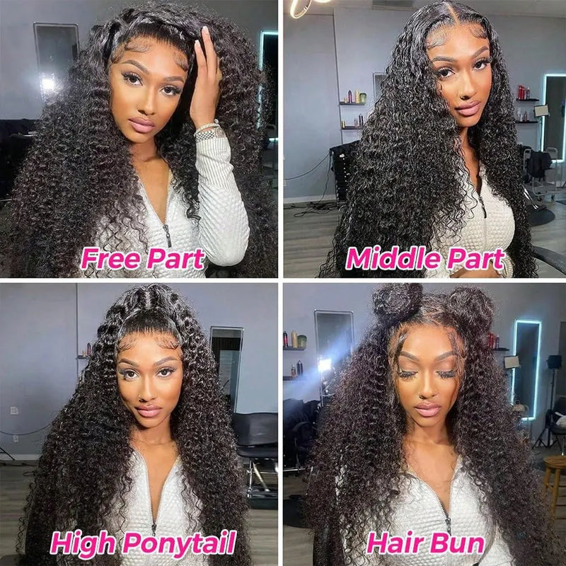13x4 Jerry Curly Lace Wig Deep Wave Curly Lace Front Human Hair Wigs Kinky Curly Hairline Transparent HD Lace Frontal Wig Natural Black