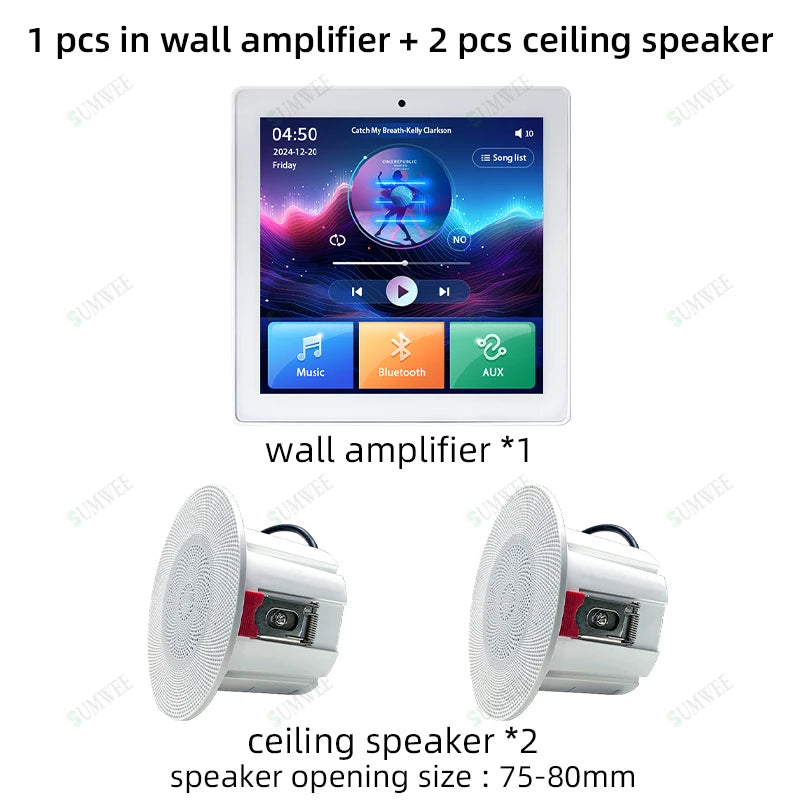 4 Inch Home Theater System 3inch Ceiling Speaker Surround Sound Multi-Room Audio Touch Screen Bluetooth In-Wall Amplifier