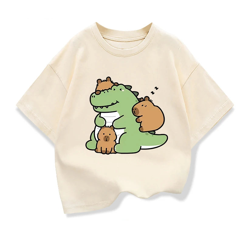 Children's T-Shirt Capybara Printed T-shirts Baby T-Shirt Cartoon Boys Summer Clothes O-Neck Kids Shirt Fashion Child T-Shirt