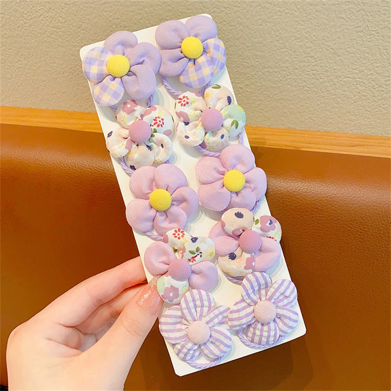 10Pcs/Set Flower Elastic Hair Ties Lovely Boutique Large Flower Rubber Bands Sweet Ponytail Holders Baby Girls Hair Accessories