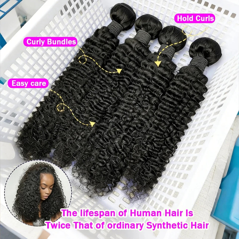 30 40 Inches Deep Wave 100%  Human Hair Bundles Remy Hair Extensions Unprocessed 1 3 4 Bundle Curly Natural Color Brazilian Hair