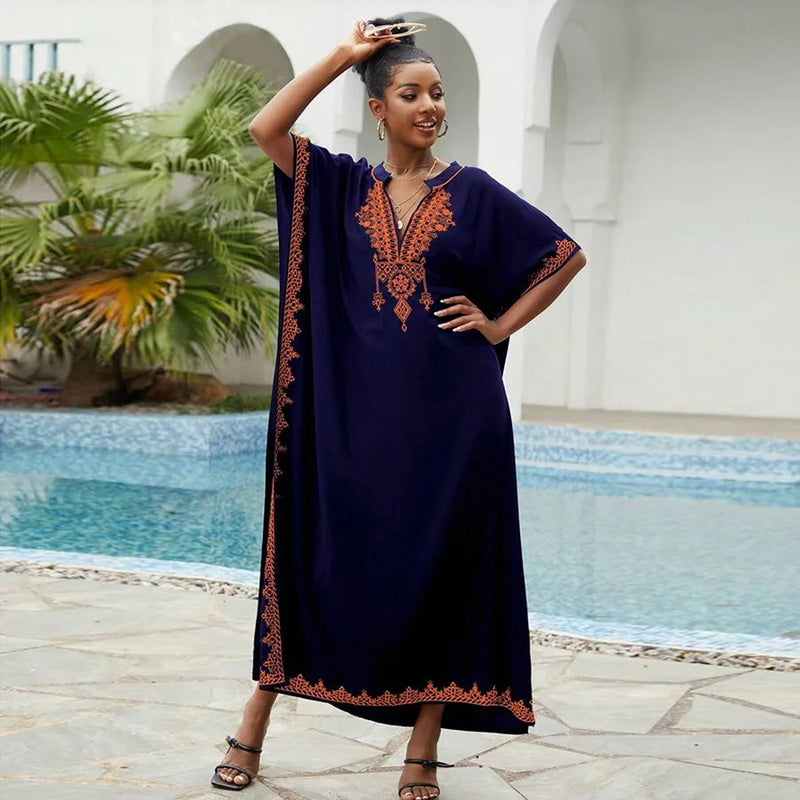 Kaftan Dresses Bathing Suit for Women Swimsuit Coverup Plus Size Beach Caftan Cover Ups for Swimwear Embroidery